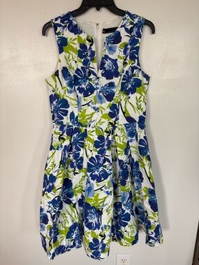 Chetta B White Mini Dress with Blue & Green Floral Printe
